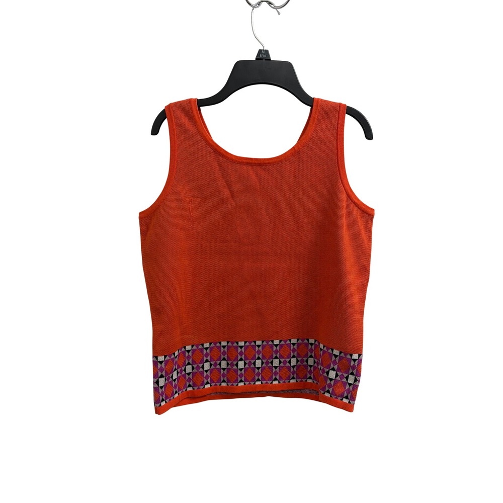 Tank Top Knit Retro Mod Carlisle Collection Womens S Orange Geometric Border - Picture 3 of 6